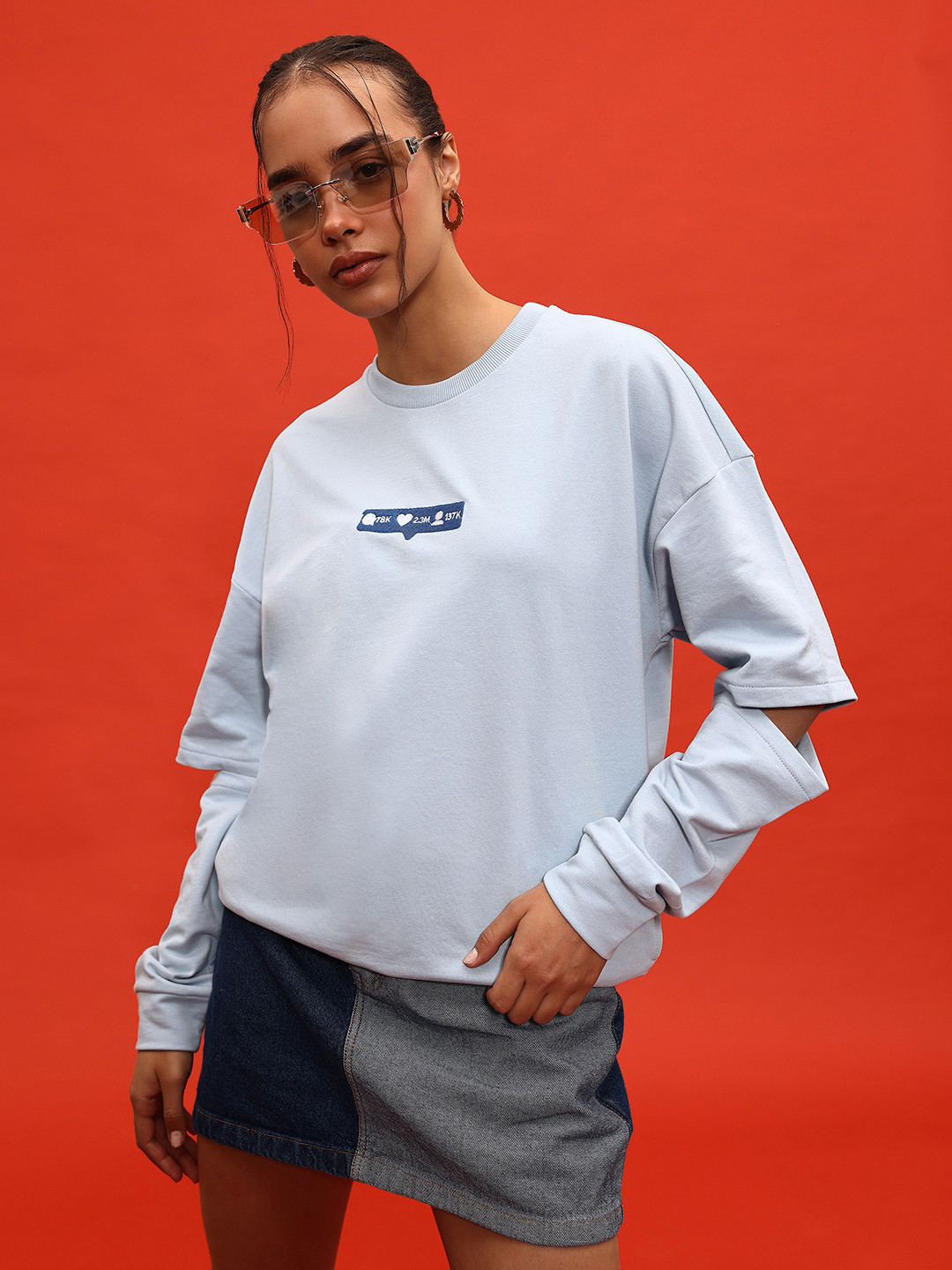 

glitchez Gram Queen Conversational Printed Sweatshirt, Blue
