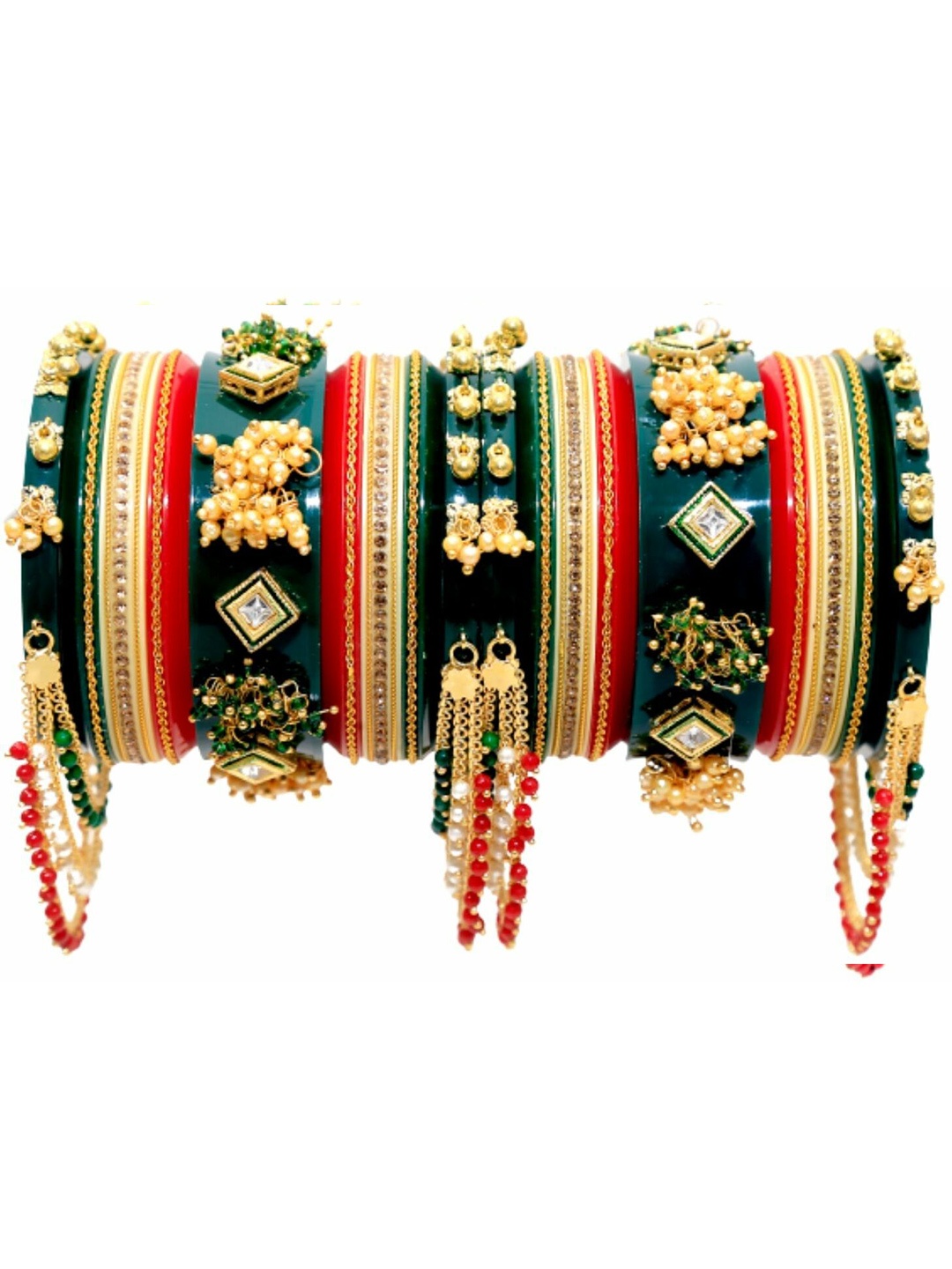 

Zindura Pack Of 2 Gold Plated Pearls Studded & Beaded Chuda Bangles