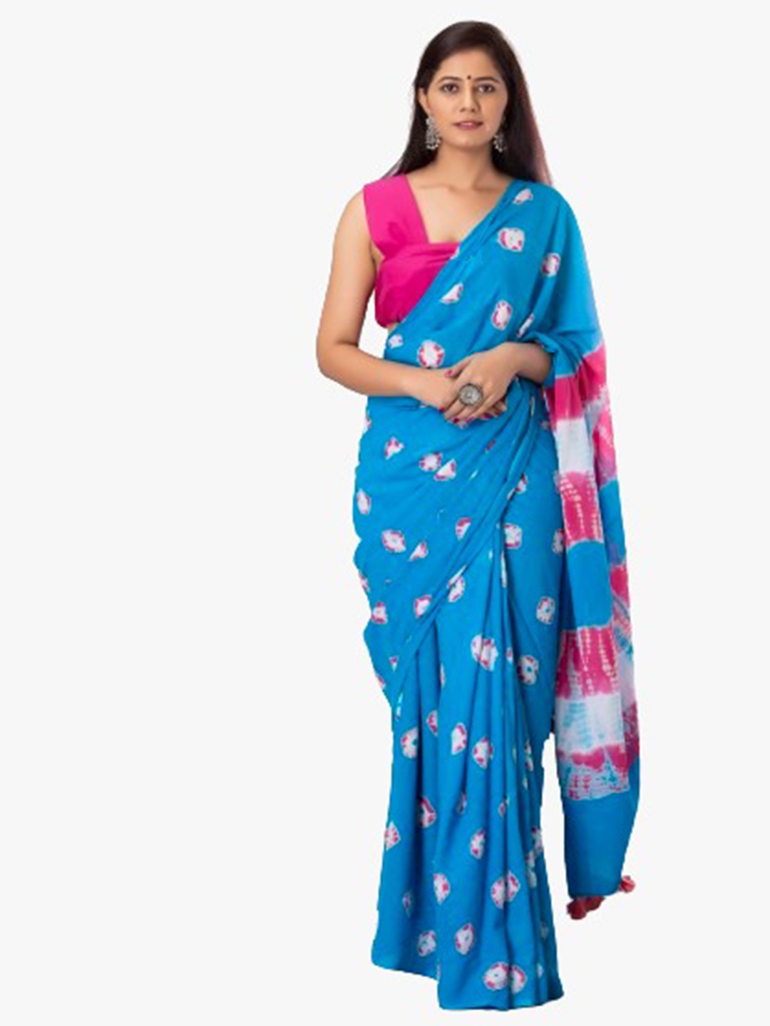 

TROPWEAR Block Print Pure Cotton Saree, Blue