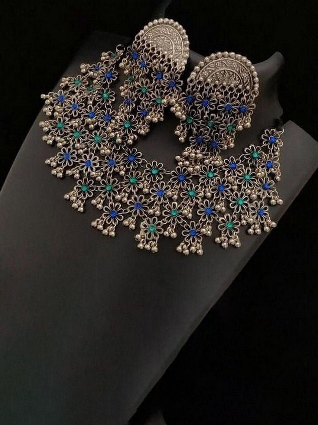 

Oxidized Heaven Sterling Silver-Plated Stone Studded Necklace and Earrings