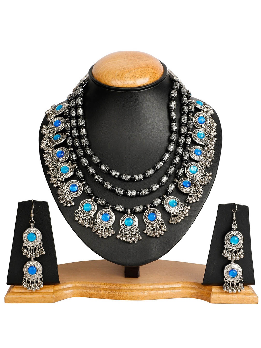 

Oxidized Heaven Sterling Silver Plated Stone Studded Necklace and Earrings