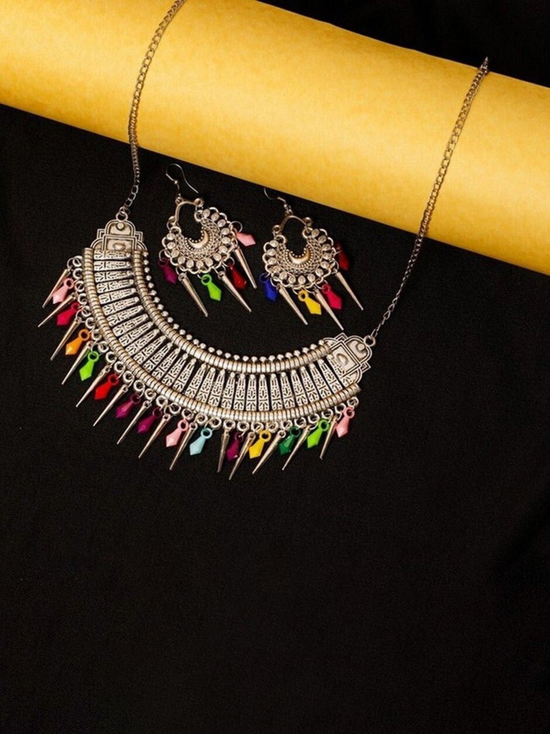 

Oxidized Heaven Sterling Silver-Plated Beaded Necklace and Earrings