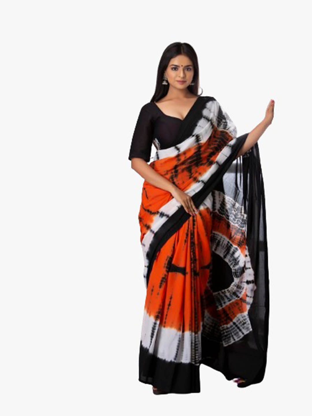 

TROPWEAR Tie and Dye Block Print Pure Cotton Saree, Maroon