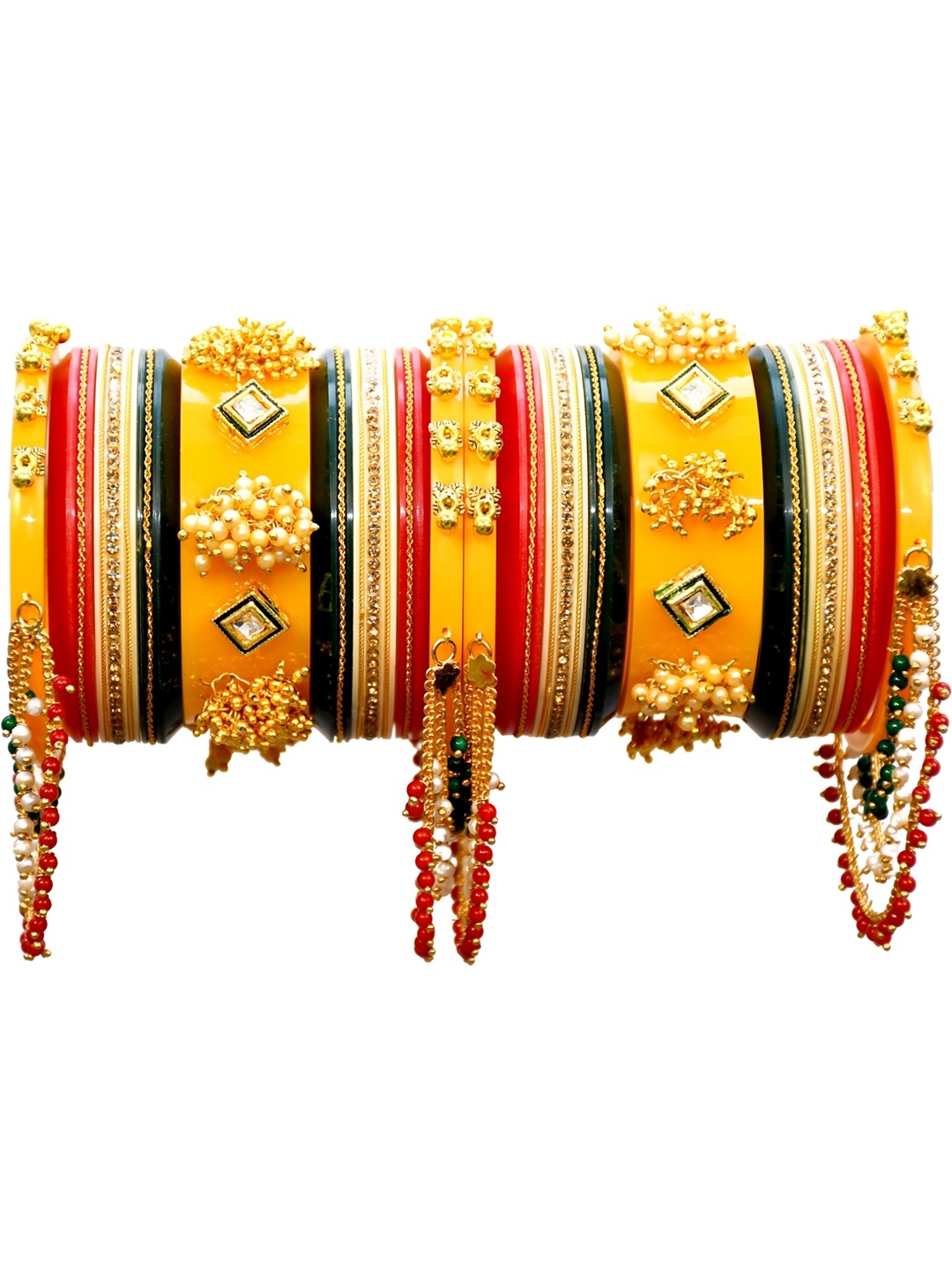 

Zindura Set Of 2 Gold-Plated Stone-Studded & Beaded Bangles