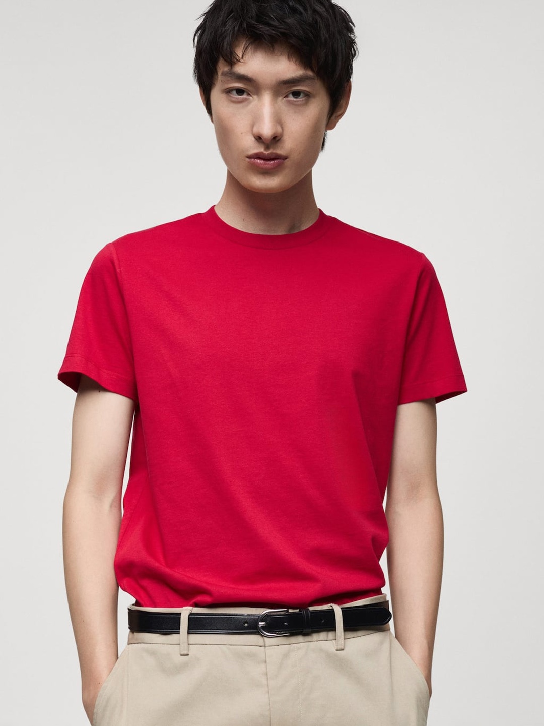 

MANGO MAN Pure Cotton Slim Fit T-shirt, Red