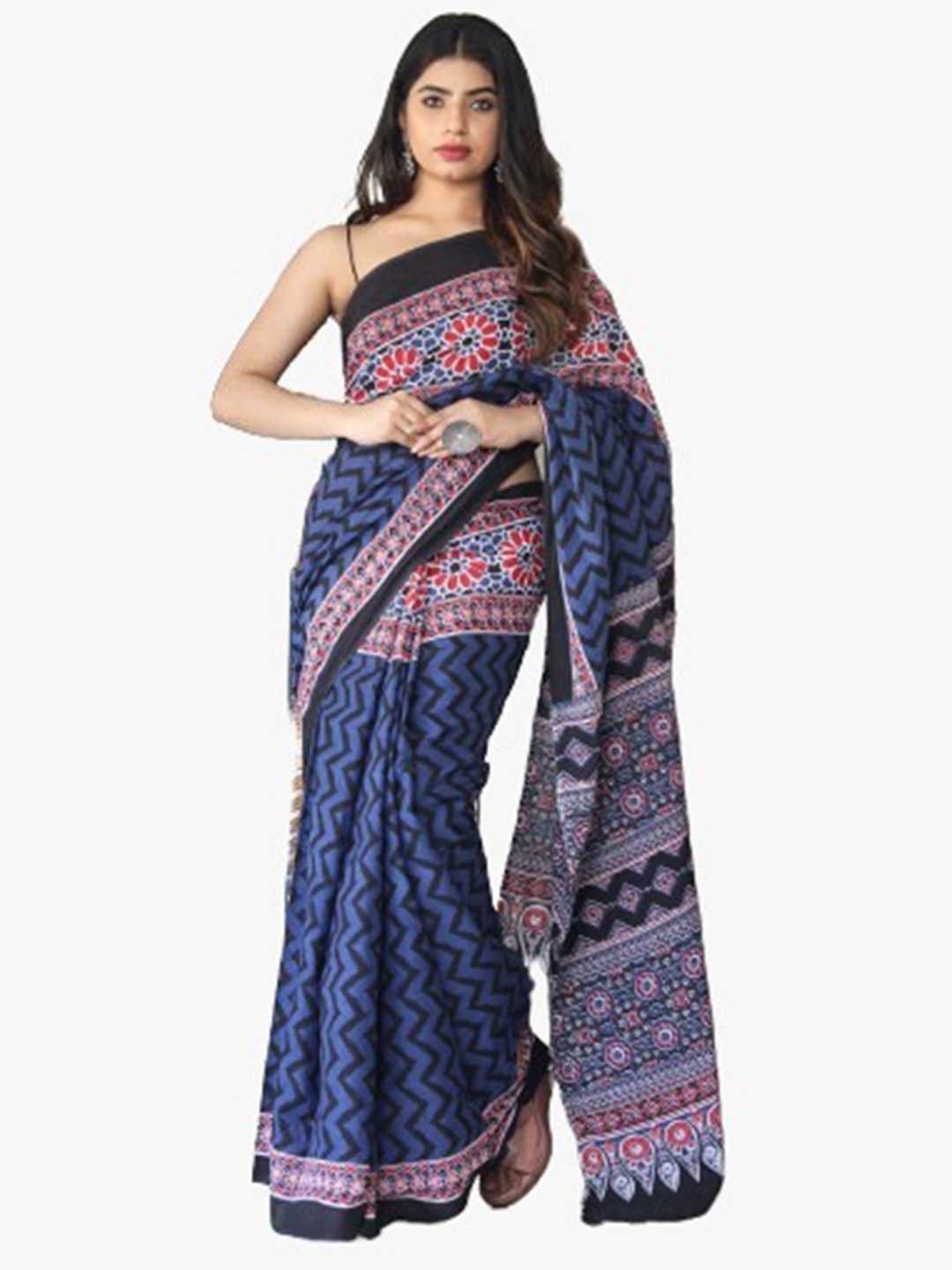 

JALTHER Pure Cotton Block Print Saree, Blue