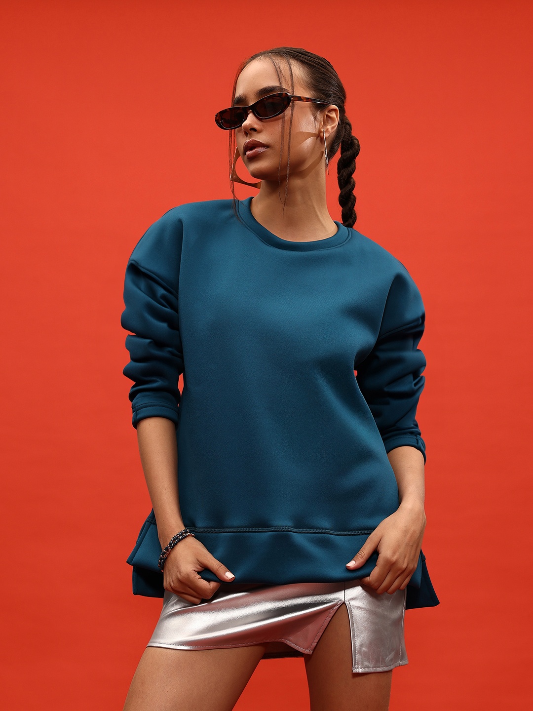 

glitchez Dynamic Layers Drop-Shoulder Oversized Sweatshirt, Teal