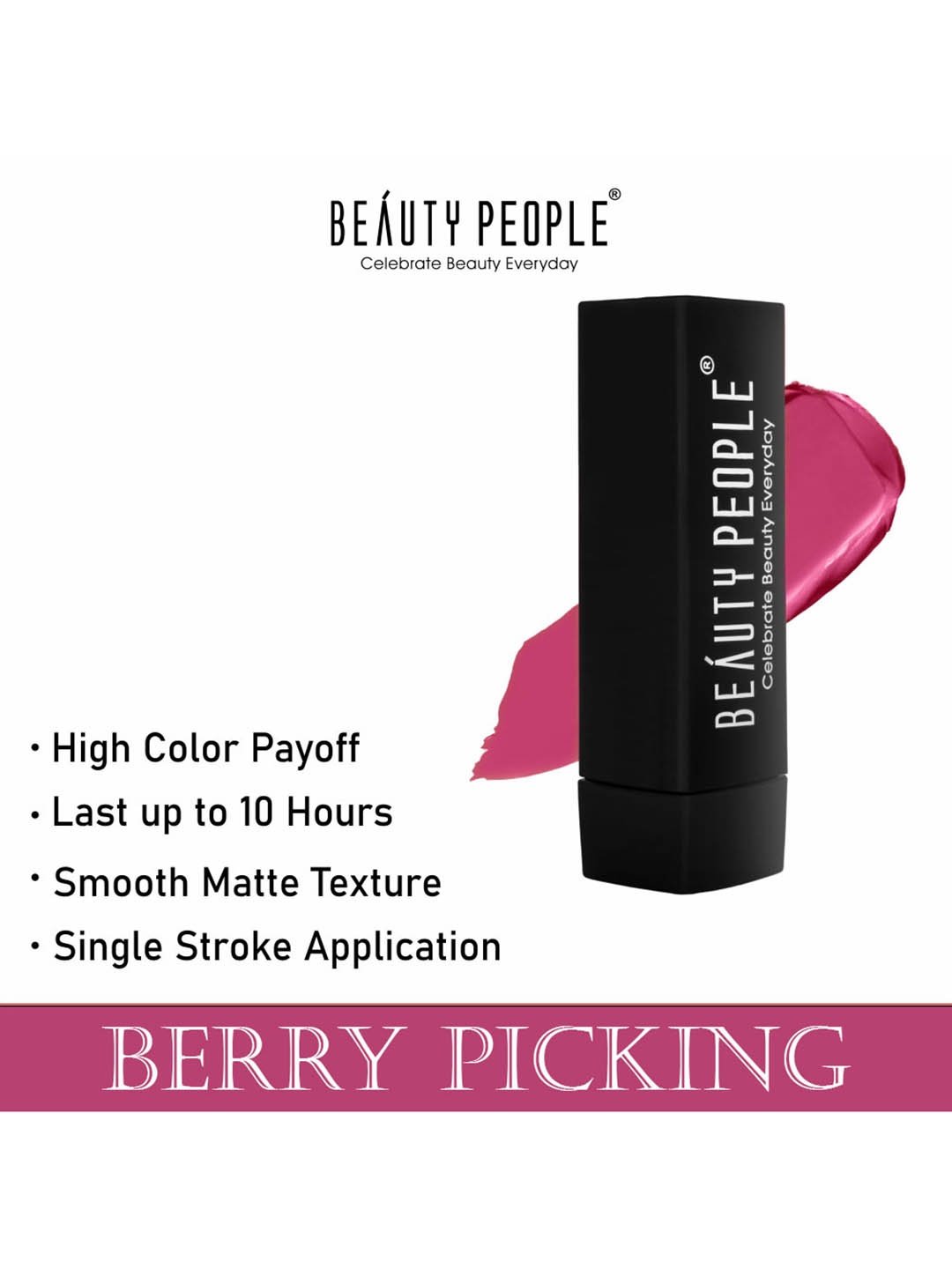 

Beauty People Pure Matte Long-Lasting Lipstick - 3.8 g - Berry Picking-107, Pink