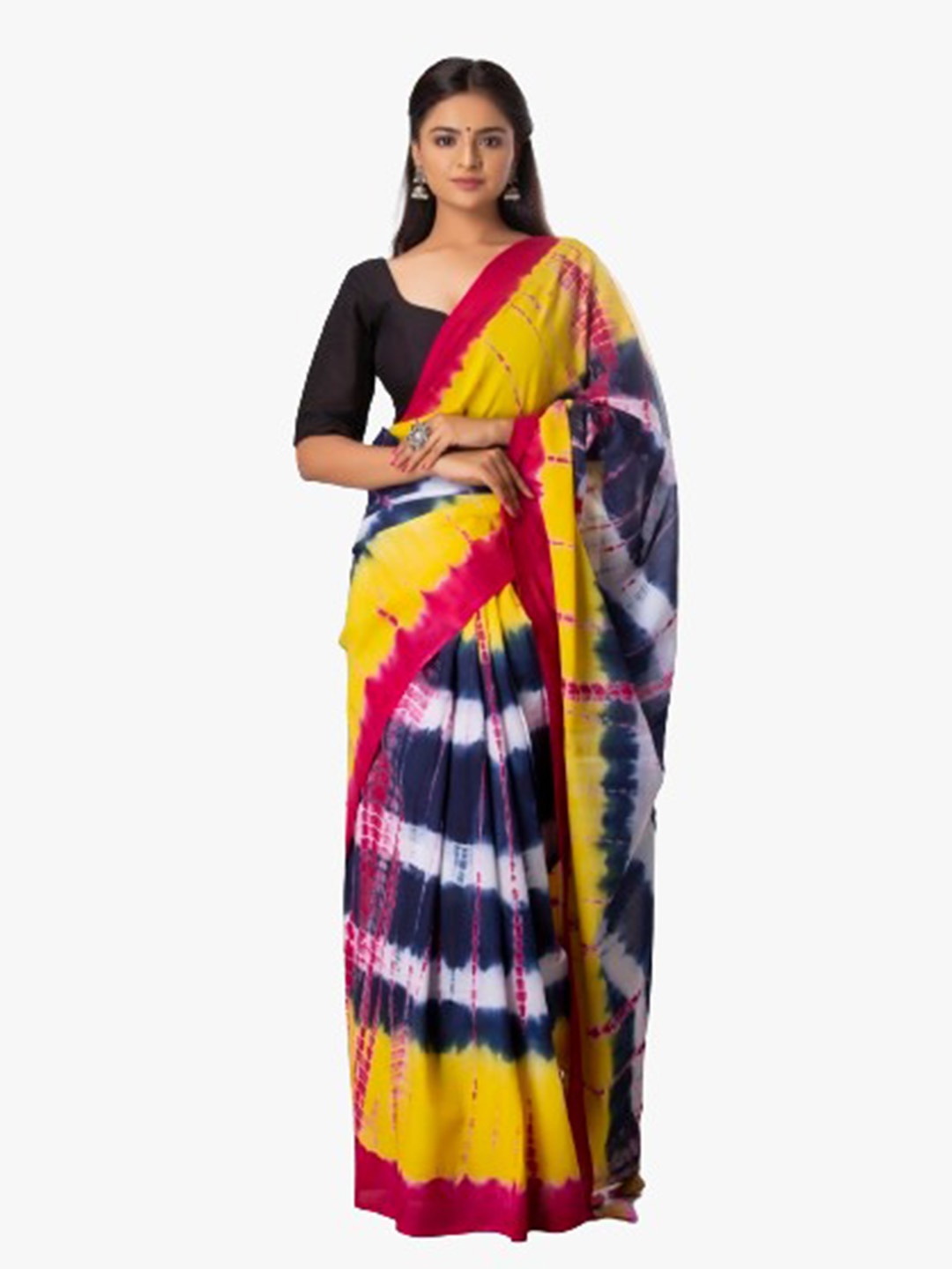 

KIAARON Tie and Dye Jaipuri Mulmul Pure Cotton Saree, Yellow