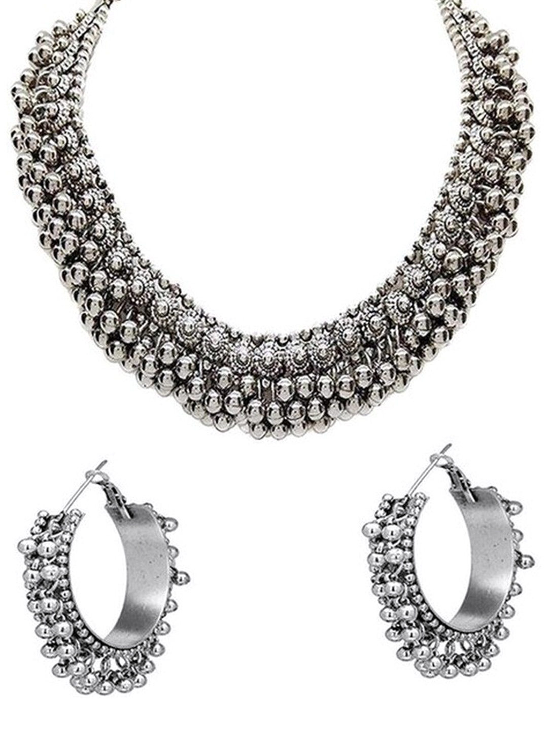 

Oxidized Heaven Sterling Silver Plated Textured Necklace and Earrings