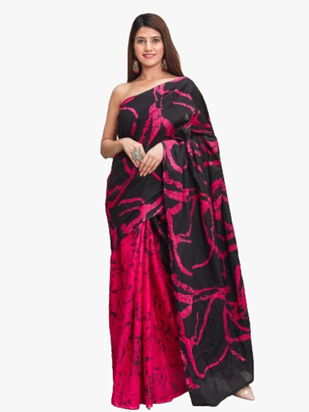 

KIAARON Pure Cotton Block Print Saree, Pink