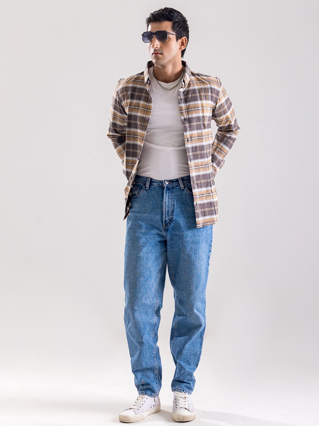 

Code 61 Men Standard Slim Fit Shepherd Checks Opaque Casual Shirt, Khaki