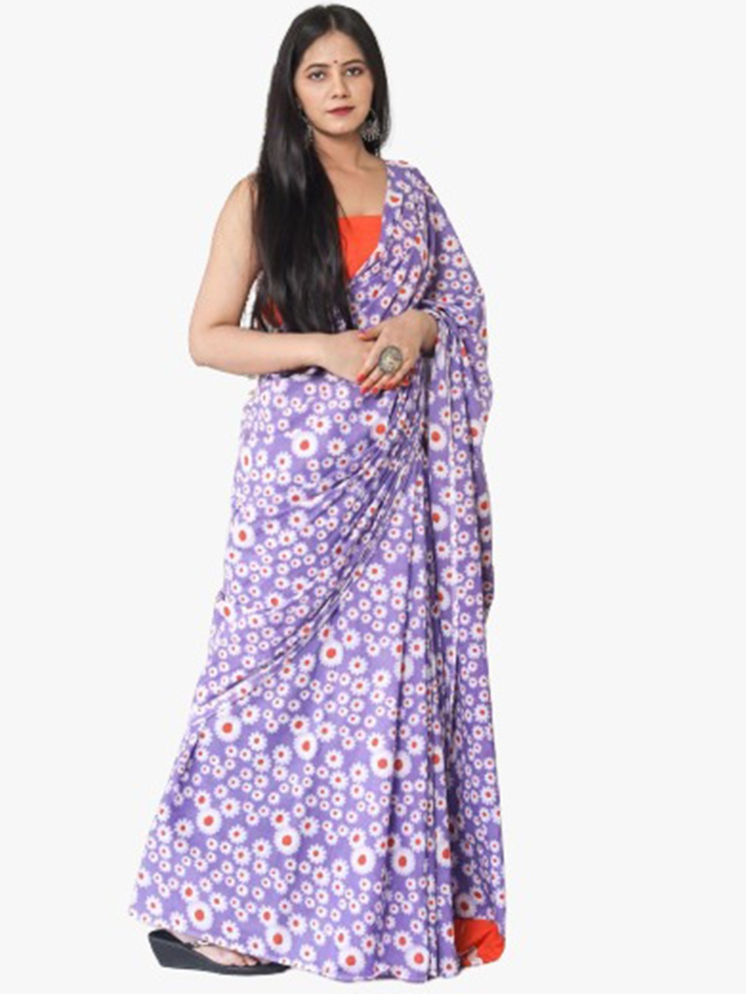 

JALTHER Floral Pure Cotton Block Print Saree, Purple