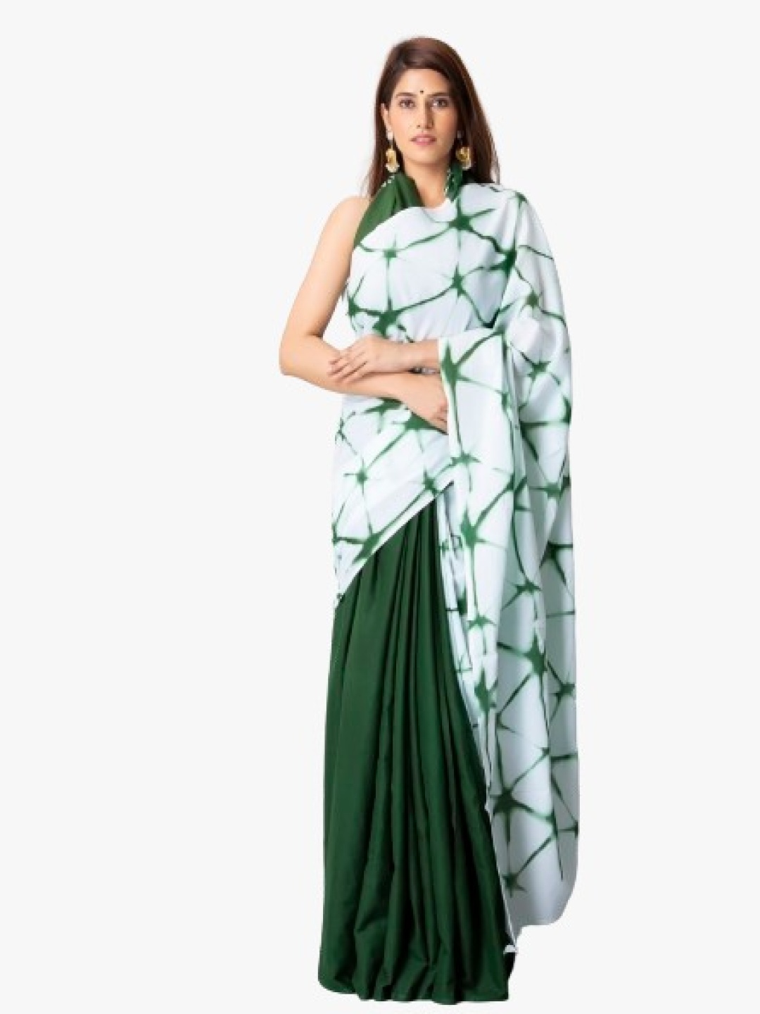 

clothonus Tie and Dye Pure Cotton Block Print Saree, White