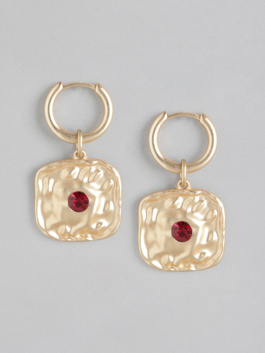 

Forever New Gold Plated Stone Studded Square Hoop Earrings