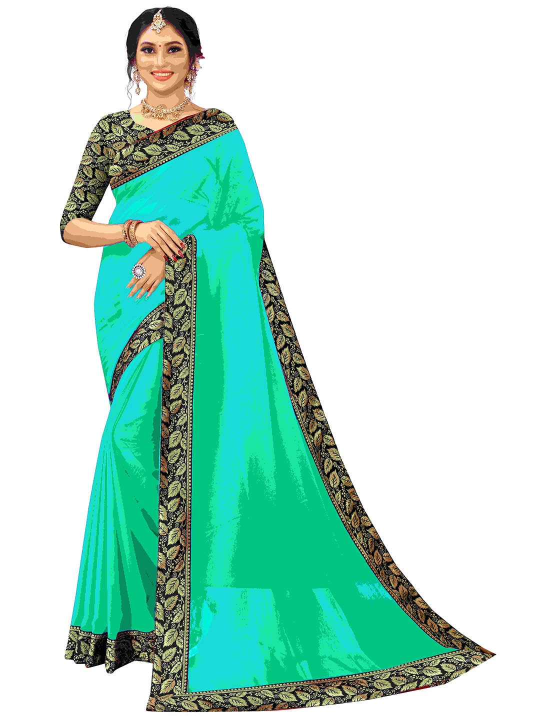 

Flip The Style Sea Green & Black Zari Pure Georgette Bhagalpuri Saree