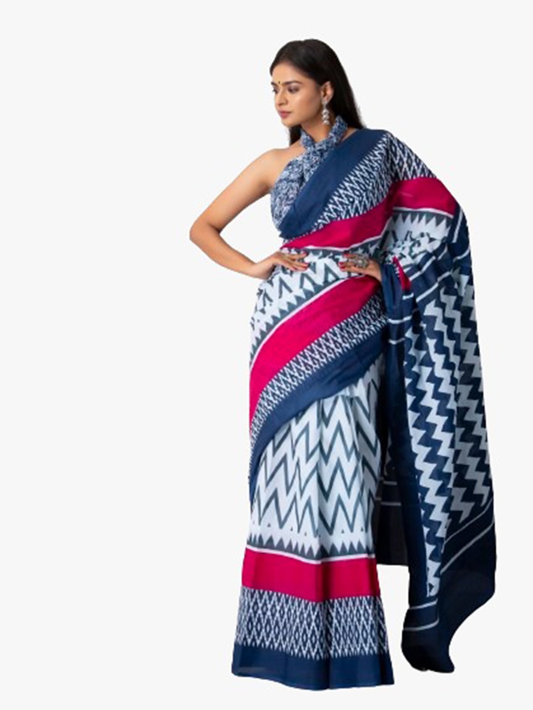 

TROPWEAR Pure Cotton Block Print Saree, Pink