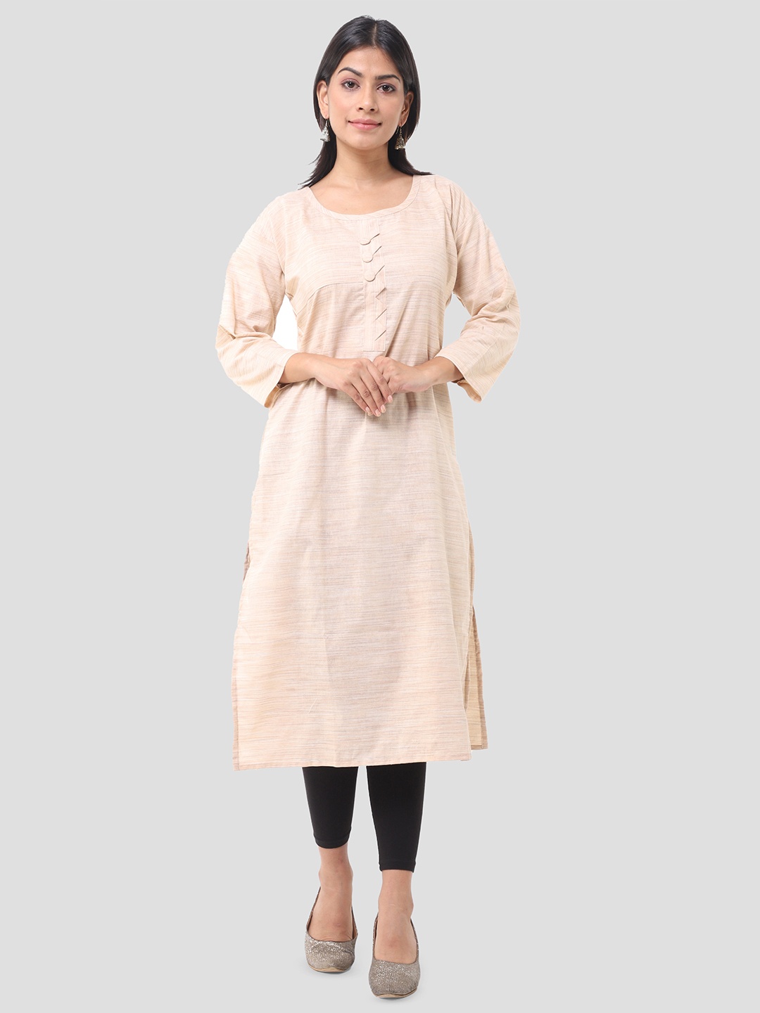 

DESHBANDHU DBK Round Neck Pure Khadi Cotton Straight Kurta, Beige
