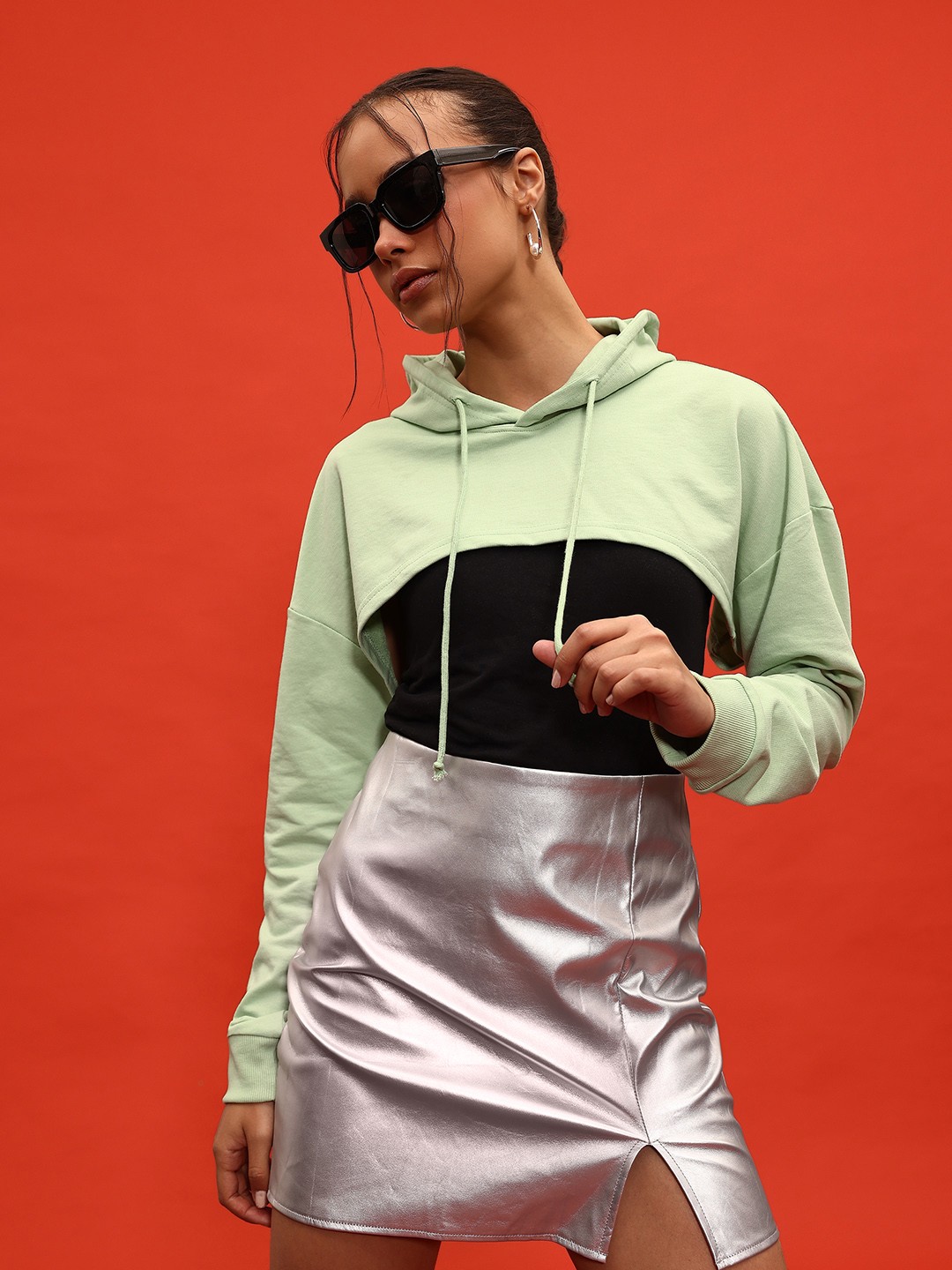 

glitchez Sage Spirit Hooded Crop Sweatshirt, Green
