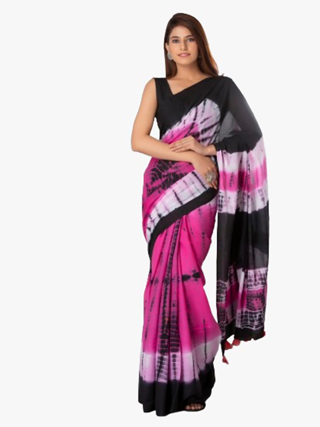 

TROPWEAR Tie and Dye Pure Cotton Block Print Saree, Purple