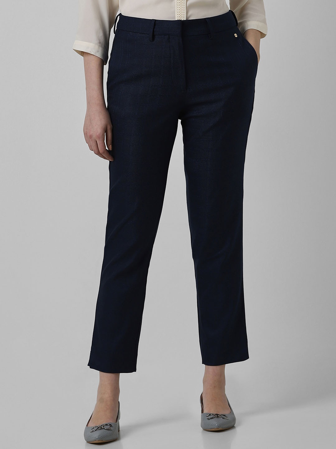 

Van Heusen Woman Mid-Rise Slim Fit Trousers, Navy blue
