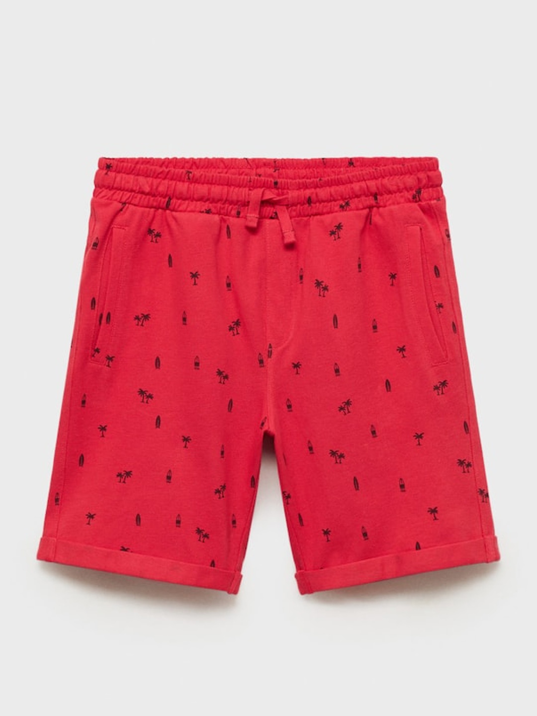 

Mango Kids Boys Cotton Printed Regular Shorts, Red