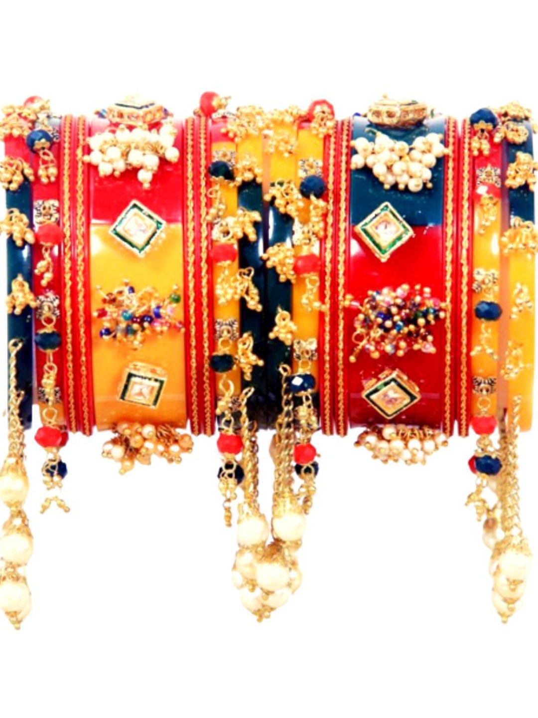 

Zindura Set Of 2 Gold Plated Crystal Studded & Beaded Chudas Bangles