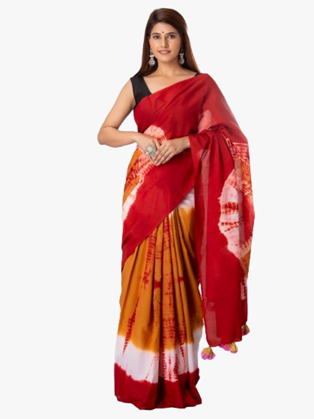 

TROPWEAR Bandhani Block Print Pure Cotton Saree, Maroon