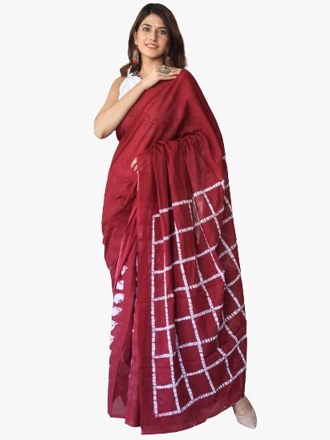 

JALTHER Pack of 2 Pure Cotton Block Print Saree, Maroon