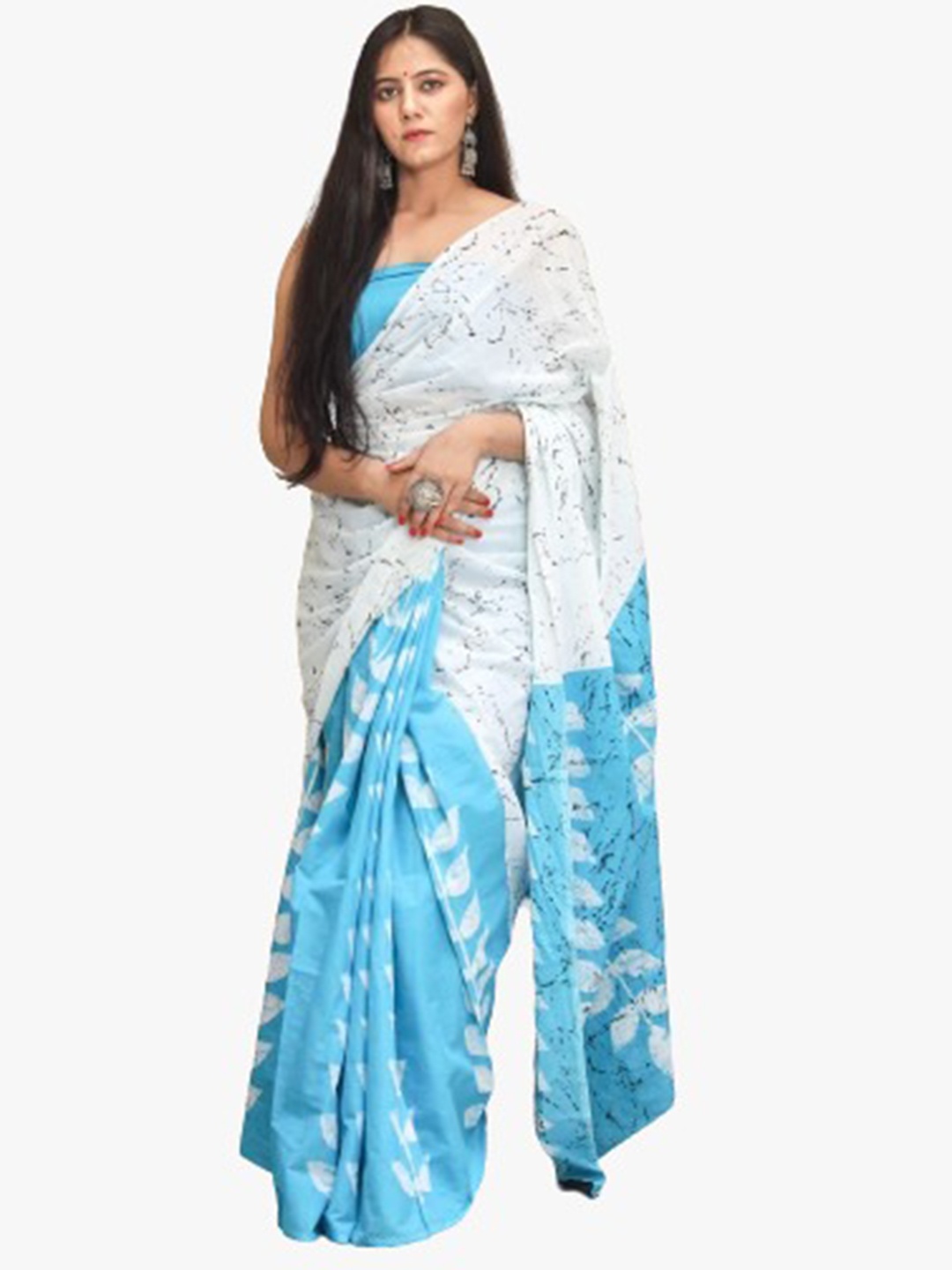 

JALTHER Pure Cotton Block Print Saree, Blue