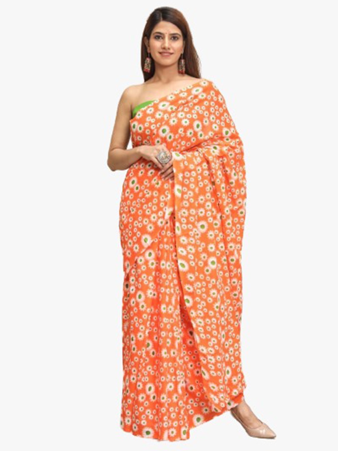 

JALTHER Pure Cotton Block Print Saree, Orange