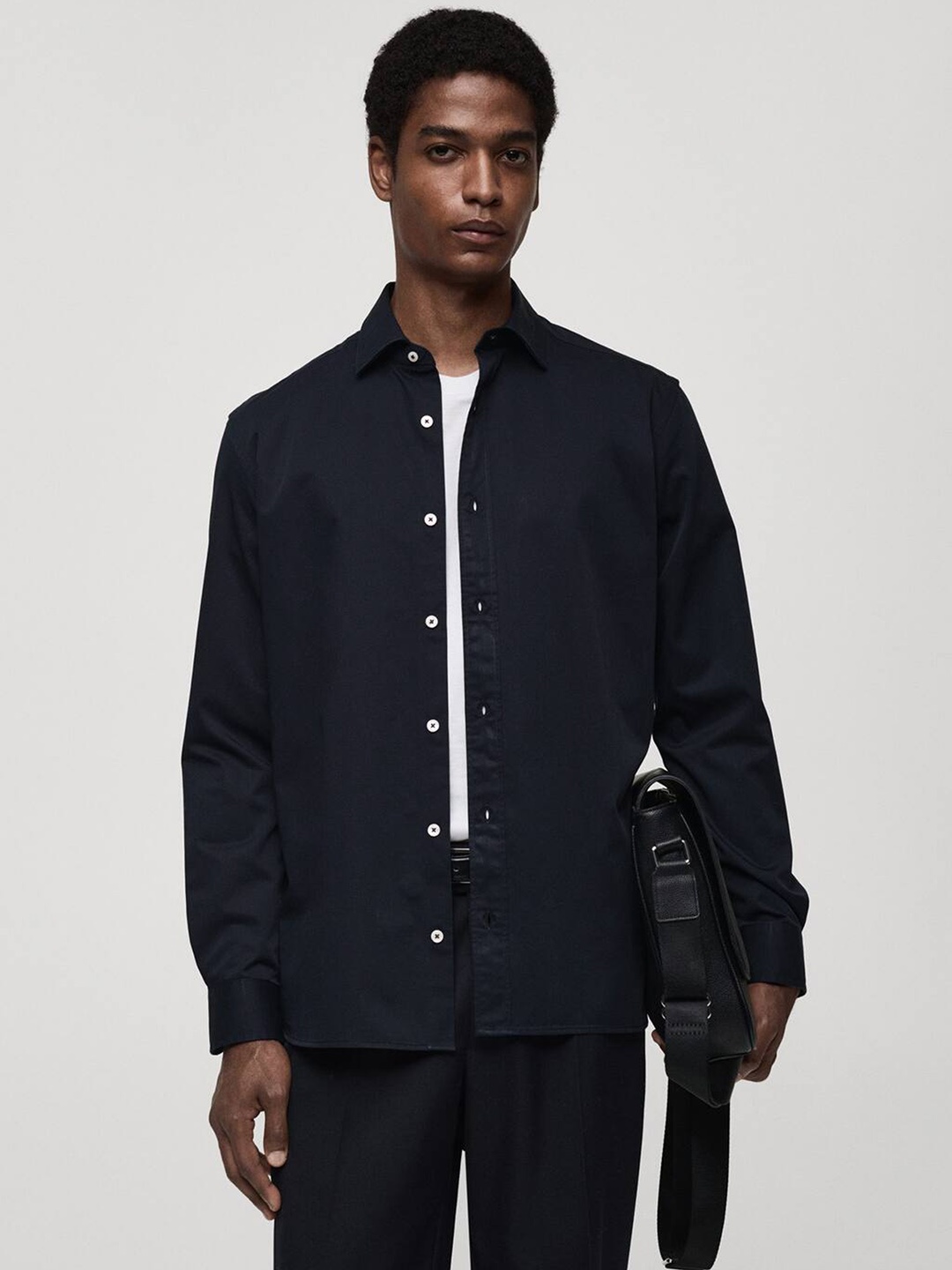 

MANGO MAN Regular Fit Pure Cotton Casual Shirt, Navy blue