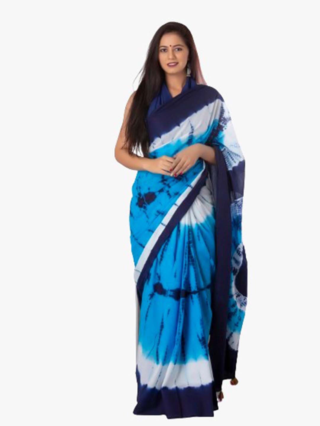 

TROPWEAR Tie and Dye Pure Cotton Block Print Saree, Blue