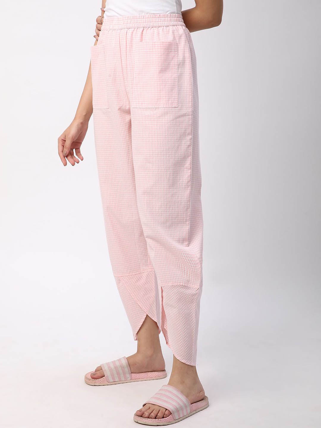 

Mystere Paris Women Checked Relaxed-Fit Straight-Leg Mid-Rise Lounge Pants, Pink
