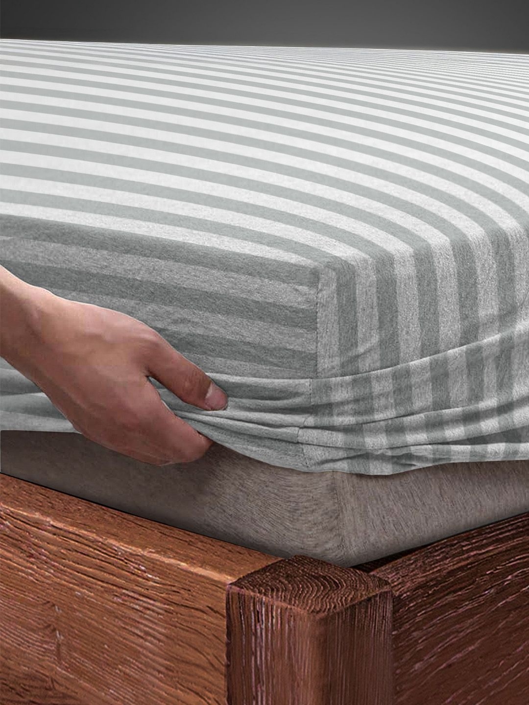 

SleepyCat Zebra Striped Jersey Double Size Fitted Sheet with Pillow Covers 72 x 48 inches, Grey