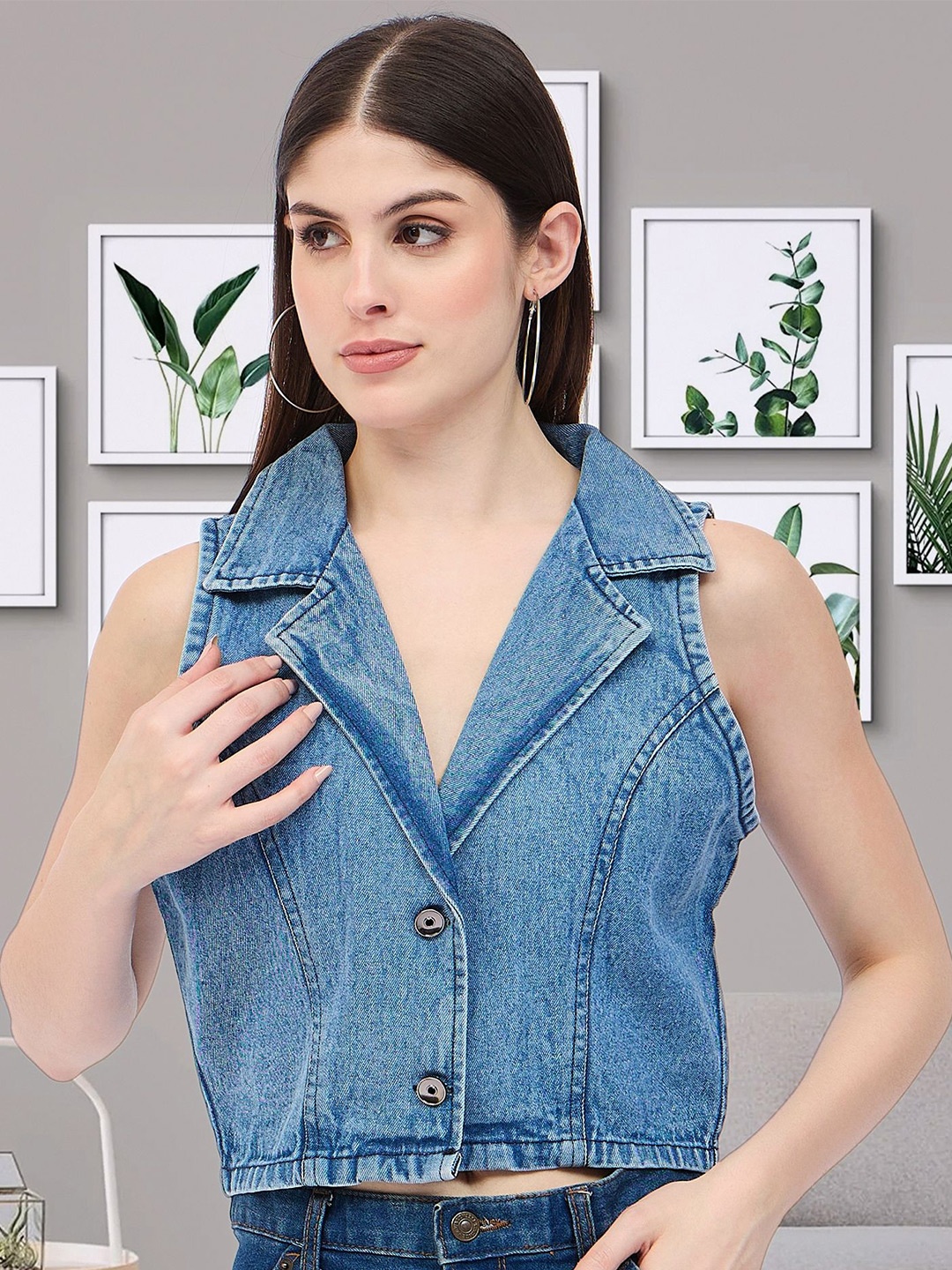 

DressBerry Denim Crop Top, Blue