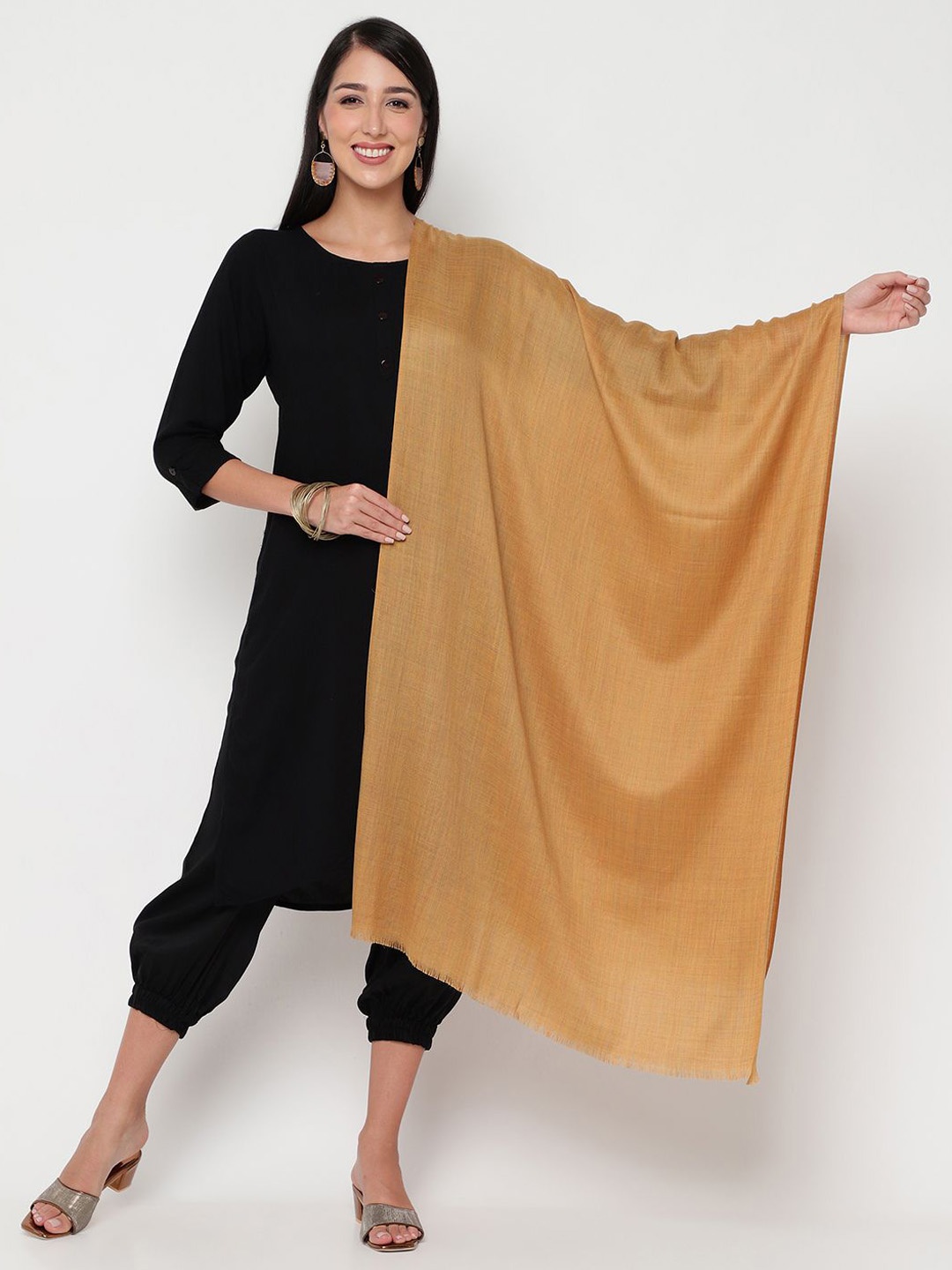 

La Vastraa Women Woven Design Shawl, Mustard
