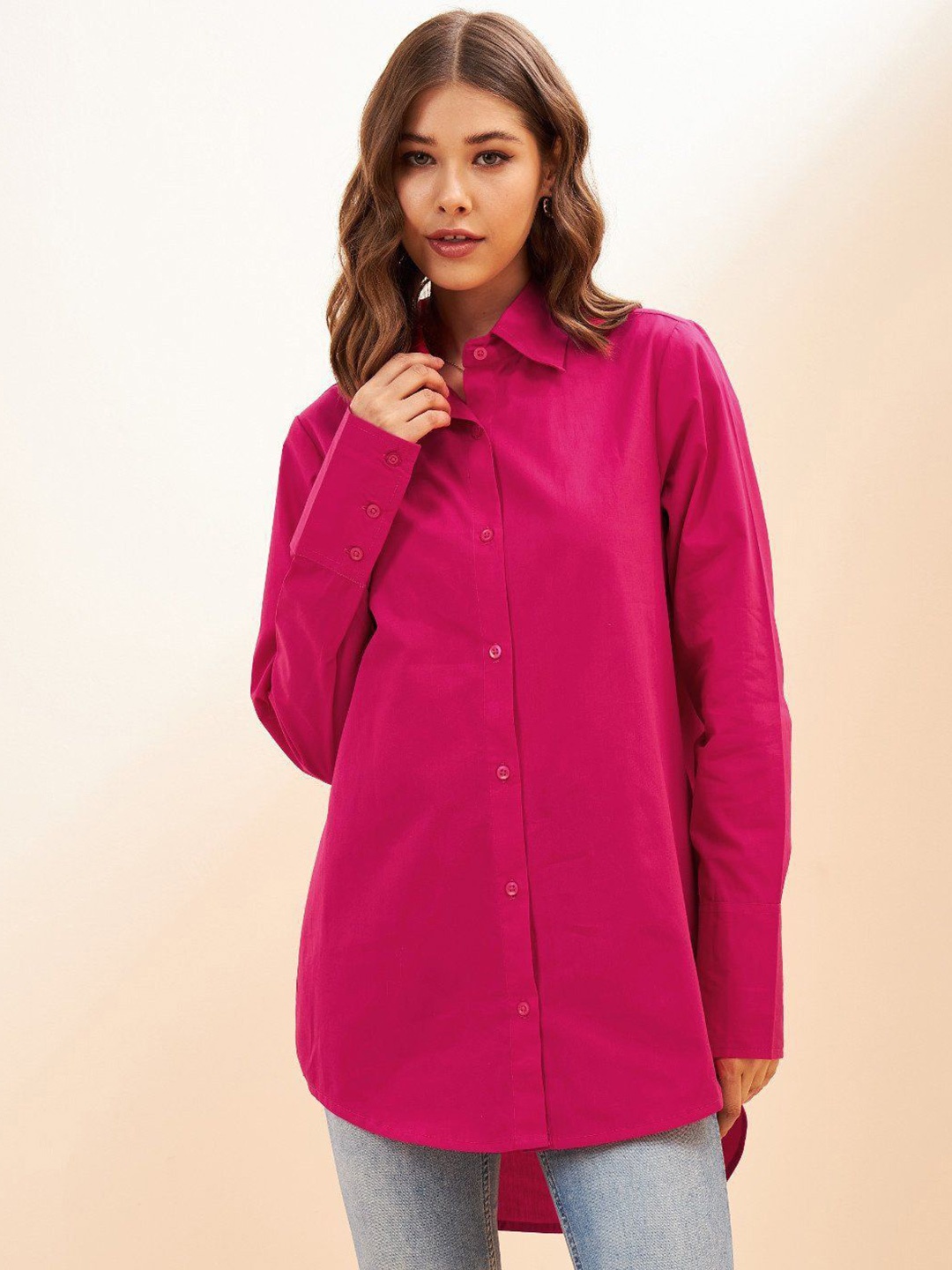 

Fab Star Women Comfort Boxy Opaque Casual Shirt, Pink