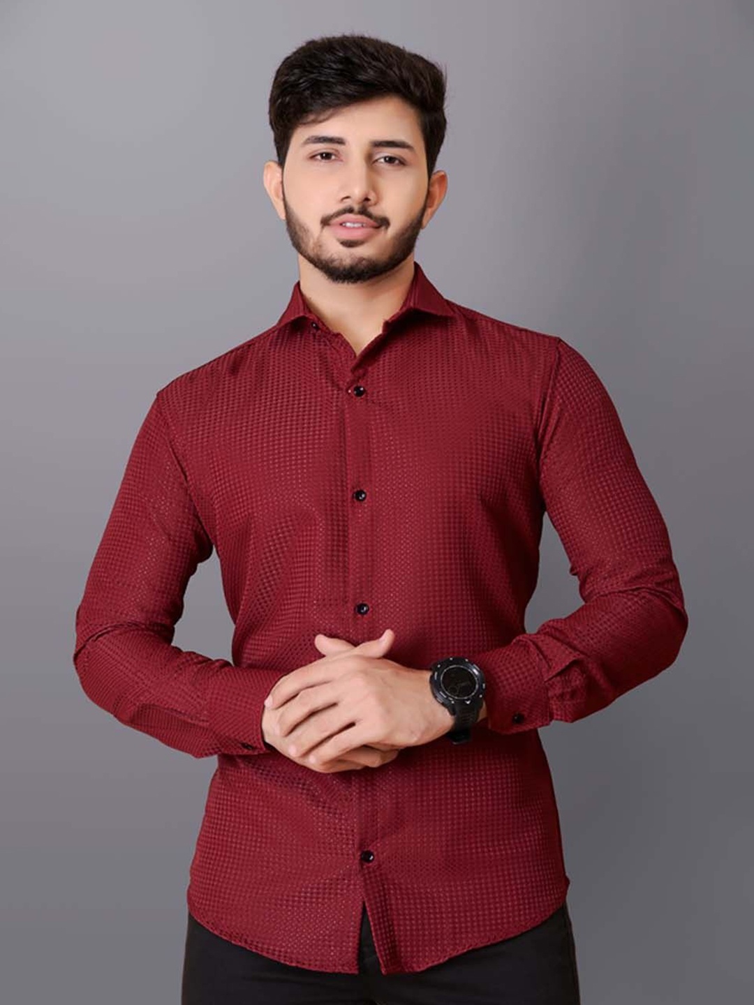 

WILNERCROWN Men Classic Opaque Casual Shirt, Maroon