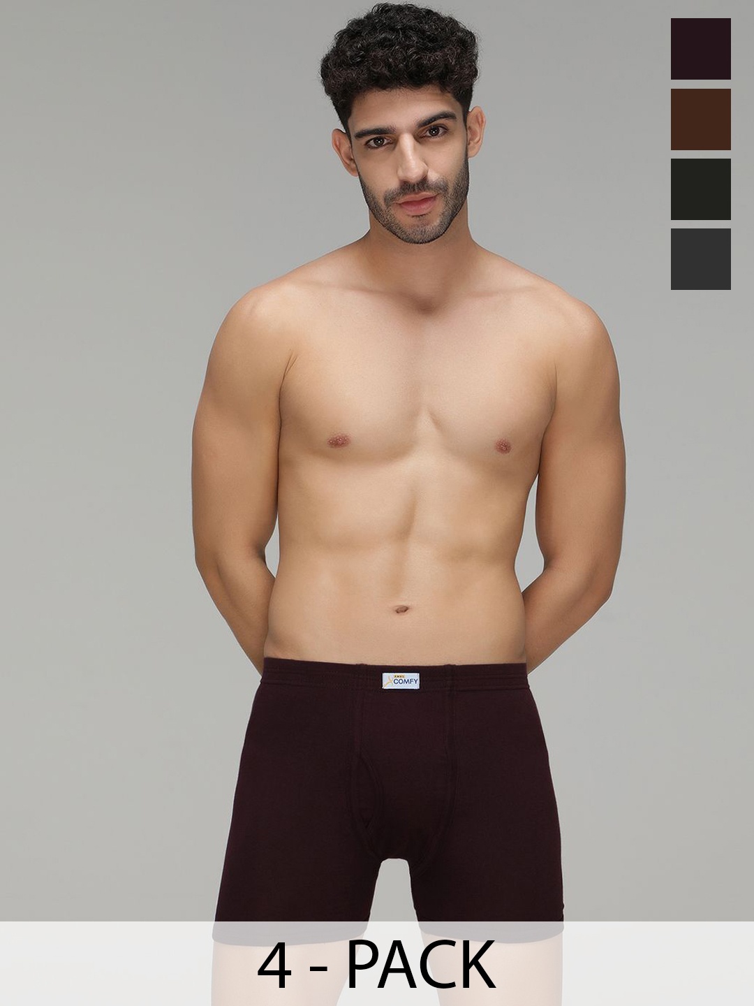 

AMUL COMFY Pack Of 4 Pure Cotton Trunks AC-FCTRIE-MULTI-3XL-4PC, Brown