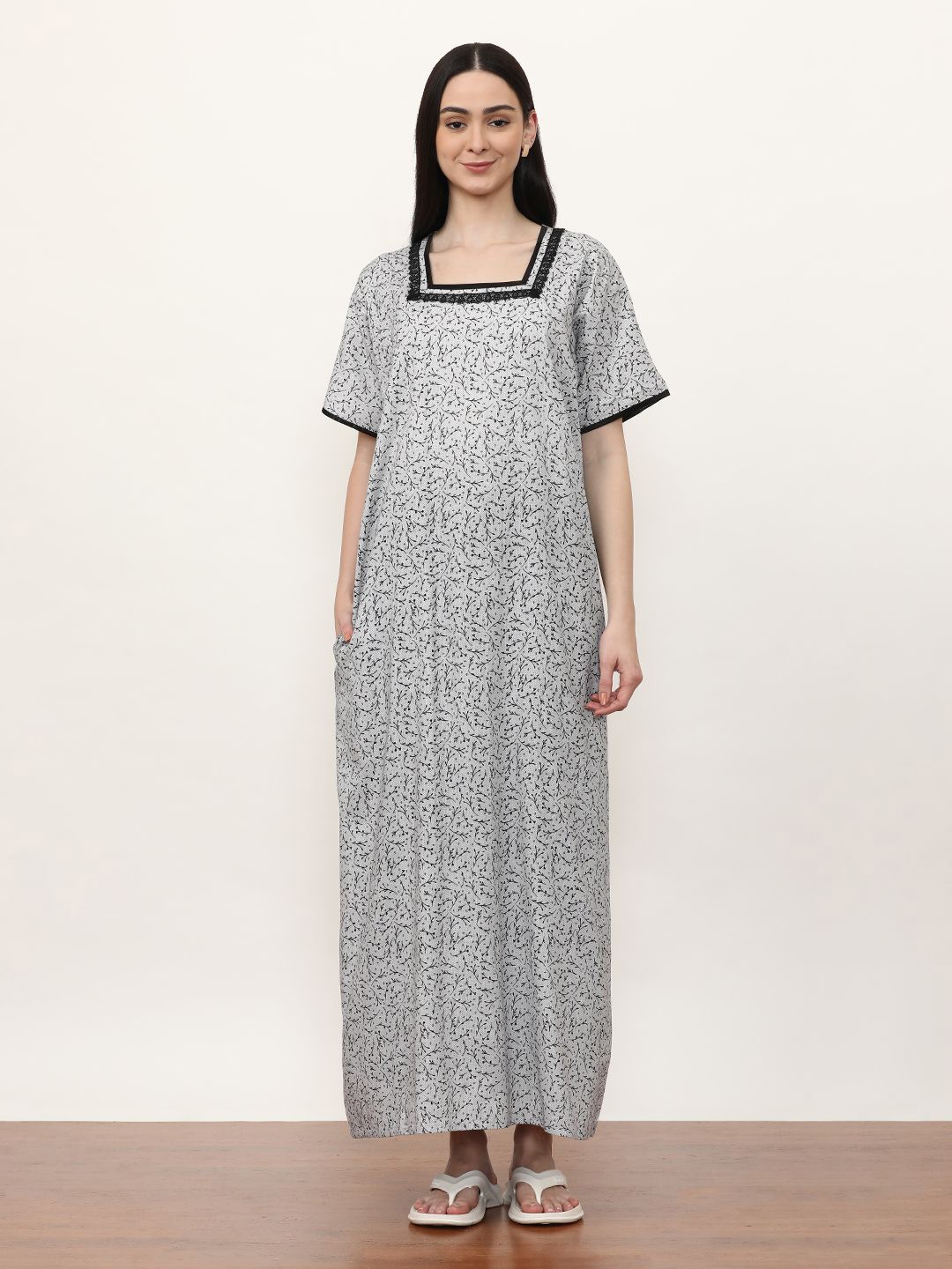 

Jaipur Kurti Printed Maxi Nightdress, Grey