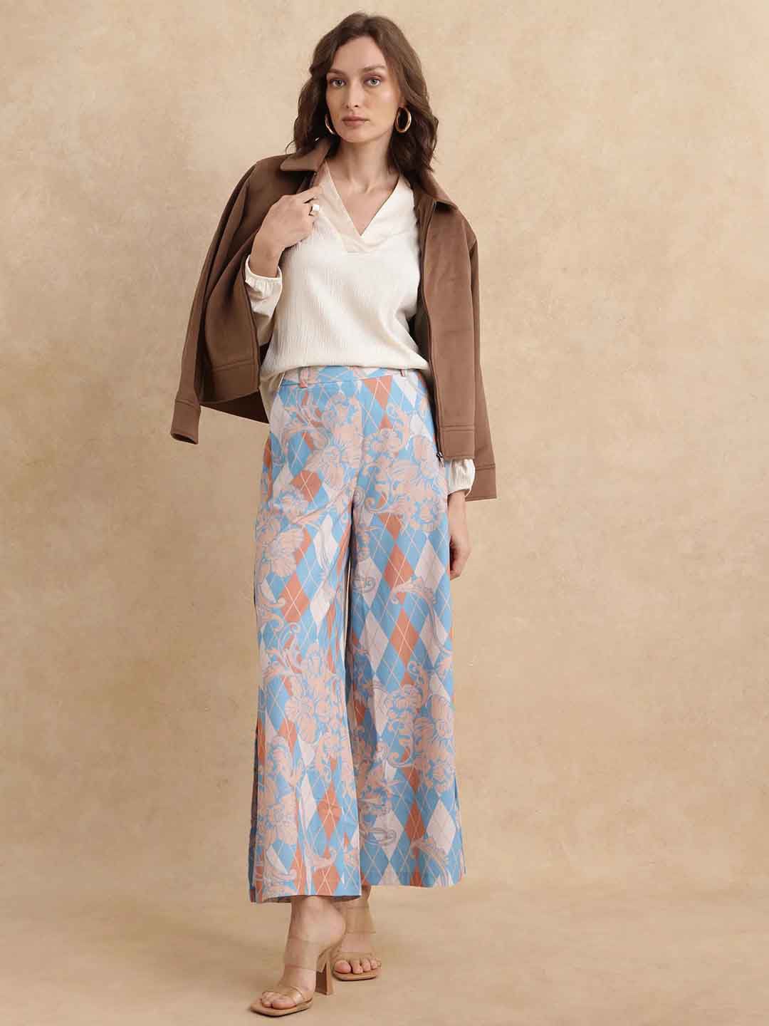 

RAREISM Women Printed Tailored Loose Fit High-Rise Trousers, Multi