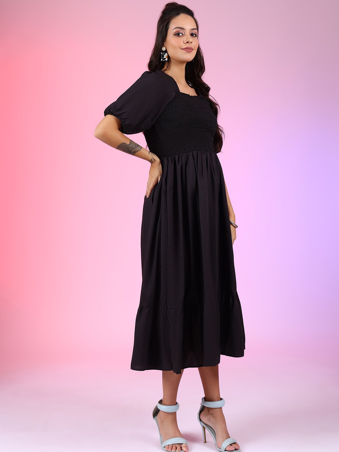 

Krunal Raiyani Crepe Fit & Flare Dress, Black