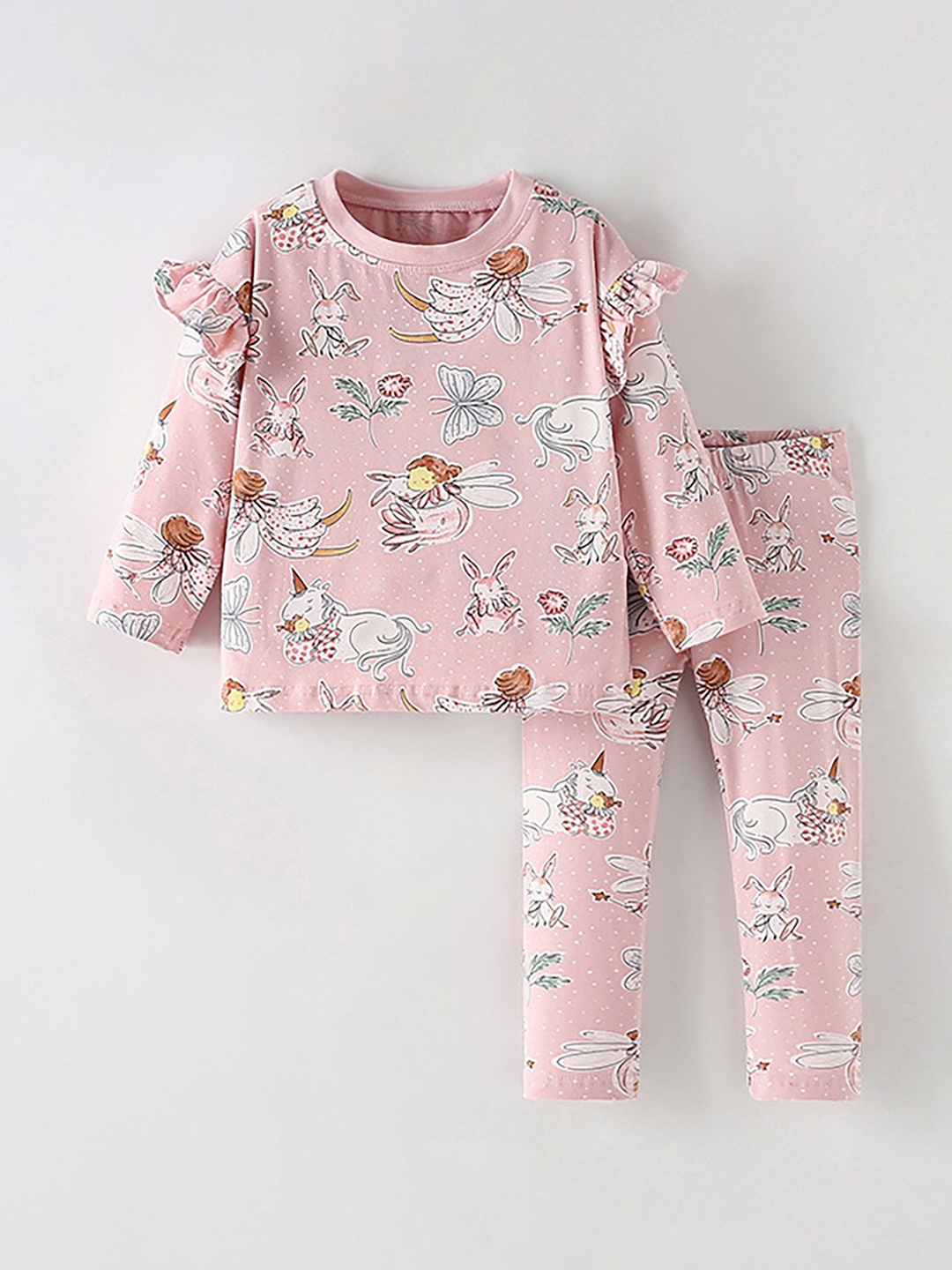 

LULU & SKY Girls Printed Pure Cotton Night suit, Pink