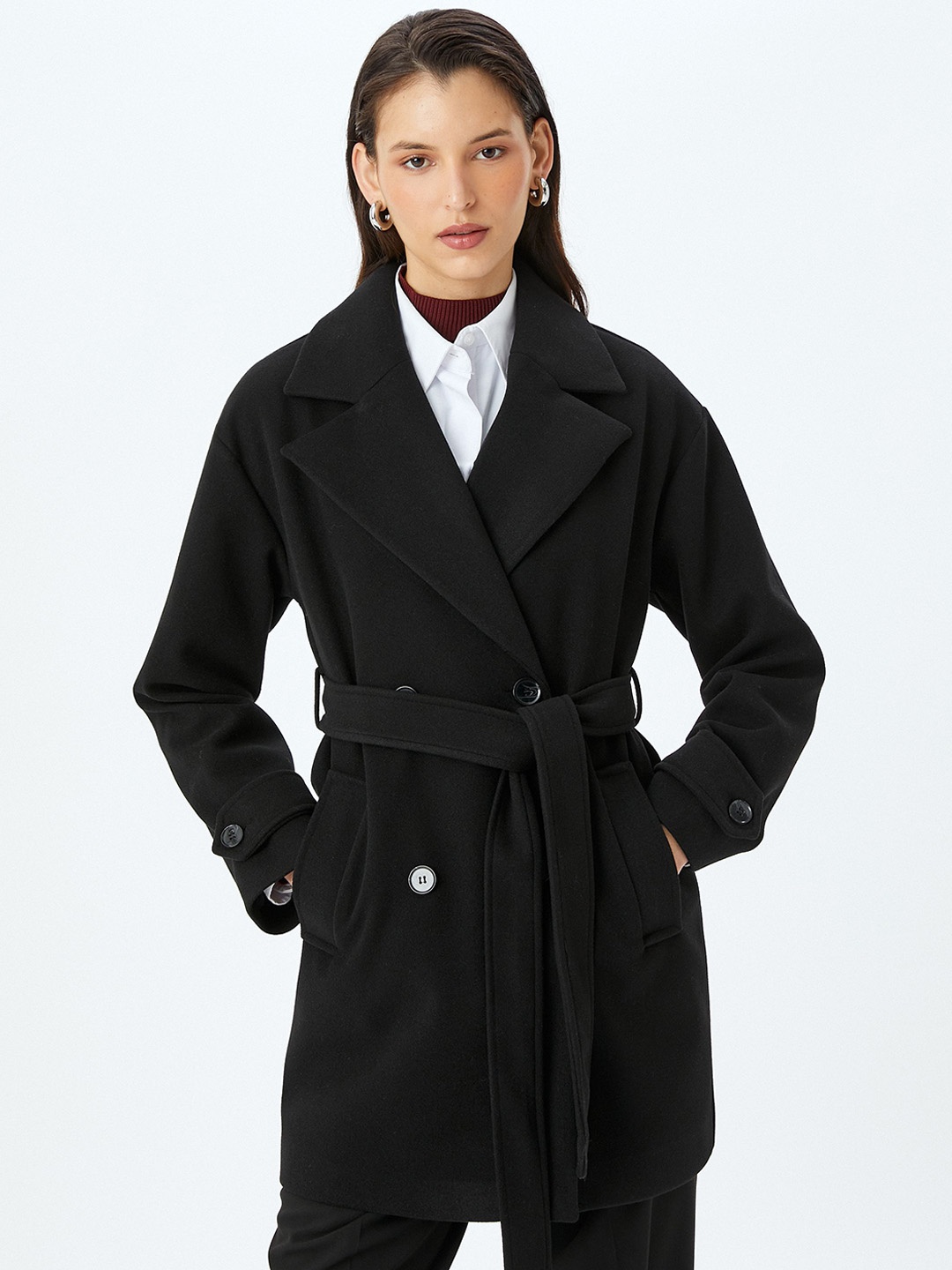 

Koton Long Sleeves Hip Length Coat, Black