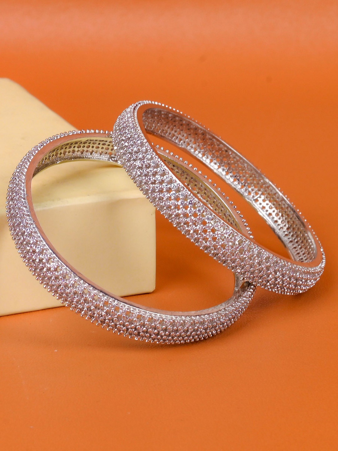 

Zevarly Set Of 2 Silver-Plated CZ Studded Bangles