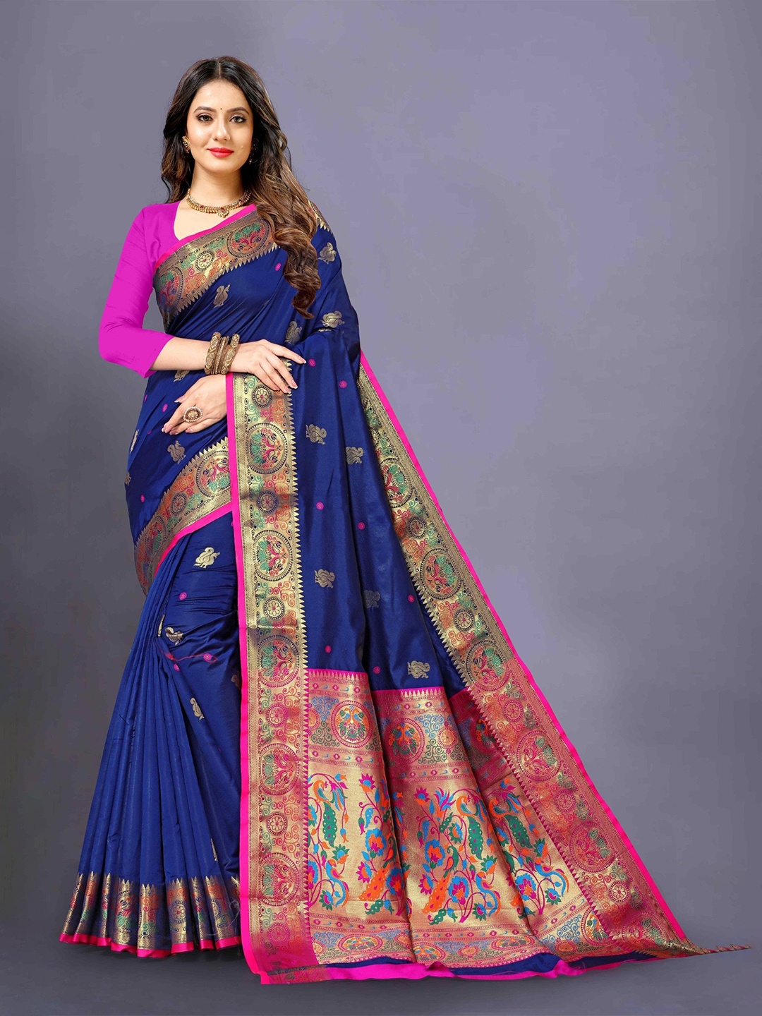 

Anaita Woven Design Zari Silk Blend Designer Banarasi Saree, Navy blue