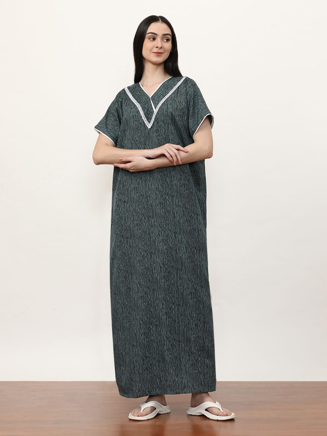 

Jaipur Kurti Printed Maxi Nightdress, Grey