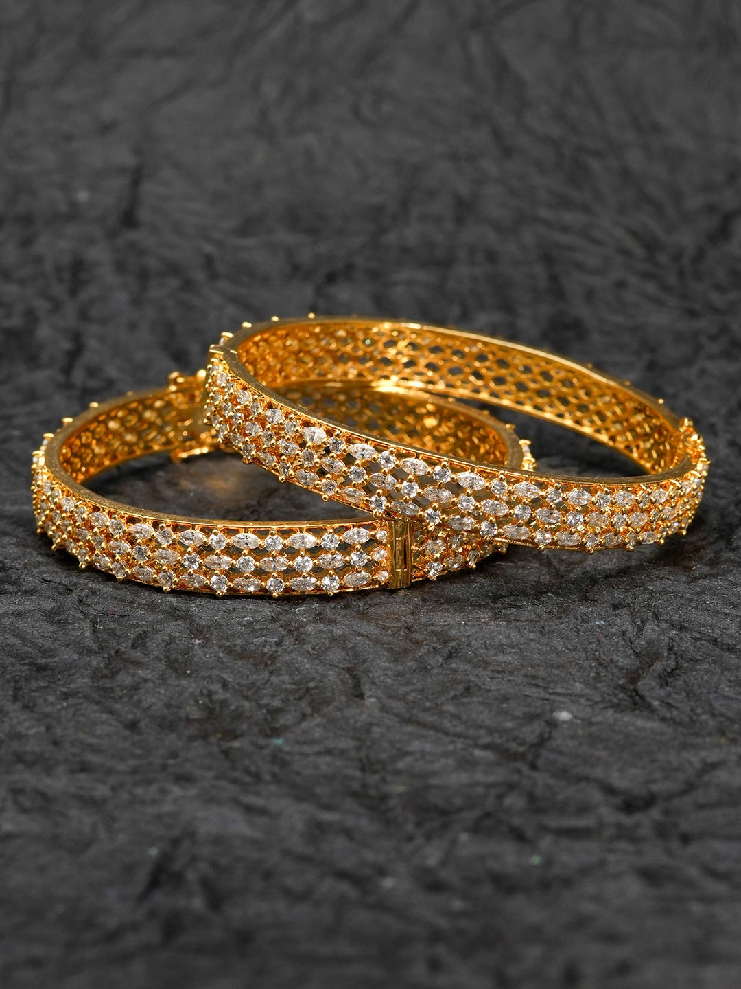 

Zevarly Set Of 2 Gold-Plated CZ Studded Bangles