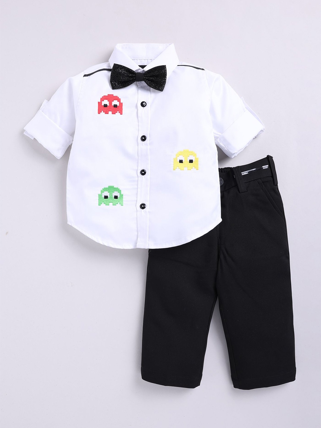 

LITTLE COLLARS Boys Shirt with Trousers, White